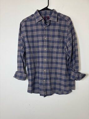 UNTUCKit Men’s Plaid Button Down Shirt Blue Brown Size Large Slim Fit Cotton